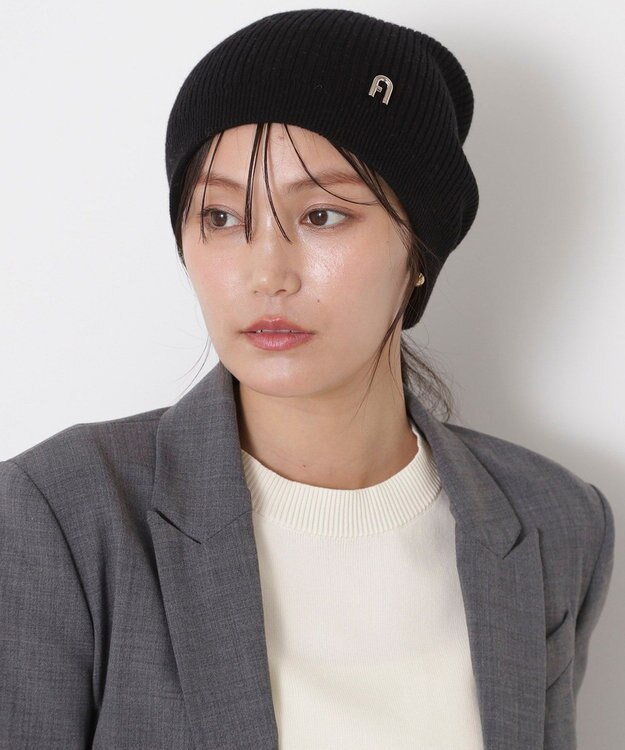 MOONBAT 【WEB限定】FURLA(フルラ)アーチロゴ付き ニット帽 帽子 UVカット 手洗いOK ブラック
