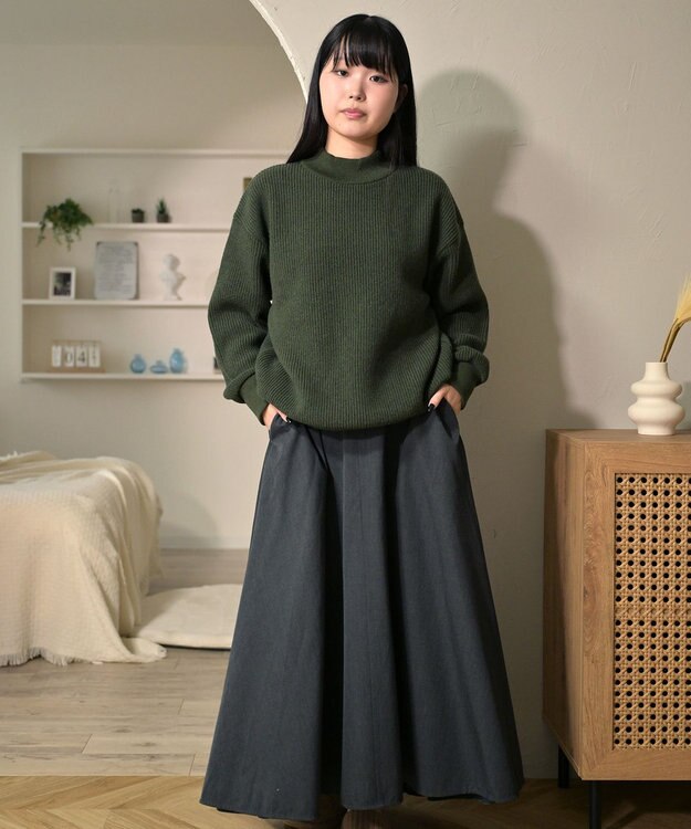 WHITE MAILS 【UNISEX】WASHI&COOMA LAMBS RIB KNIT MOCKNECK SWEATER ニットセーター カーキ