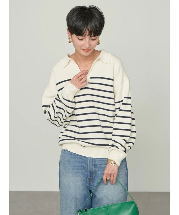 AMERICAN HOLIC 衿付きニットプルオーバー Border Ivory