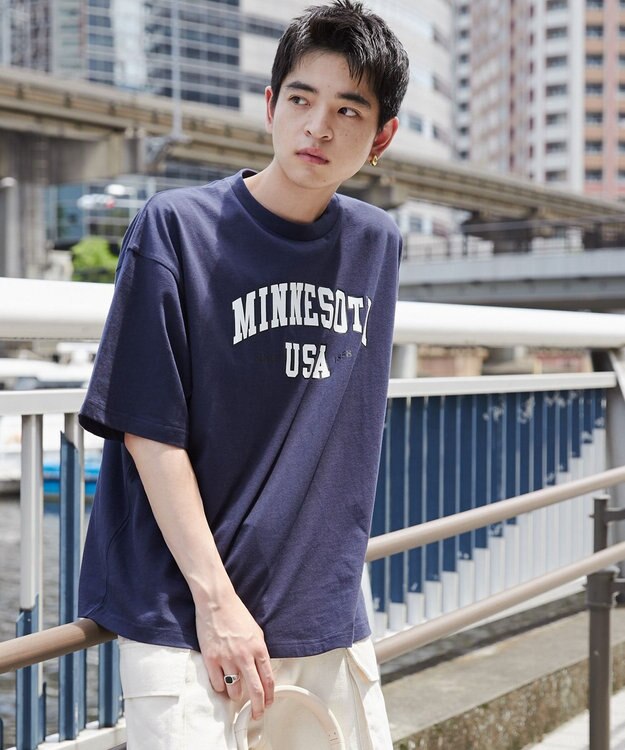 WEGO 【ユニセックス着用ITEM】カレッジロゴプリントT（SS） ネイビー