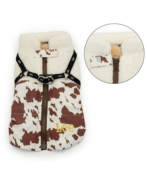 PET PARADISE Lee アウターハーネス 《牛柄》 小型犬 オフホワイト×ブラウン