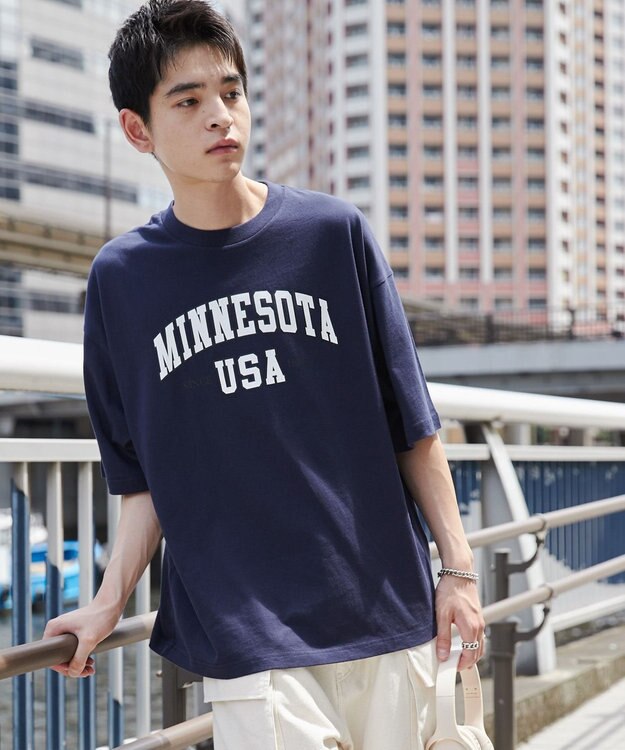 WEGO 【ユニセックス着用ITEM】カレッジロゴプリントT（SS） ネイビー