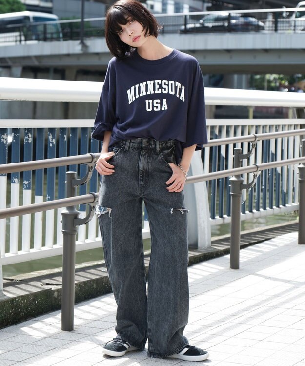 WEGO 【ユニセックス着用ITEM】カレッジロゴプリントT（SS） ネイビー