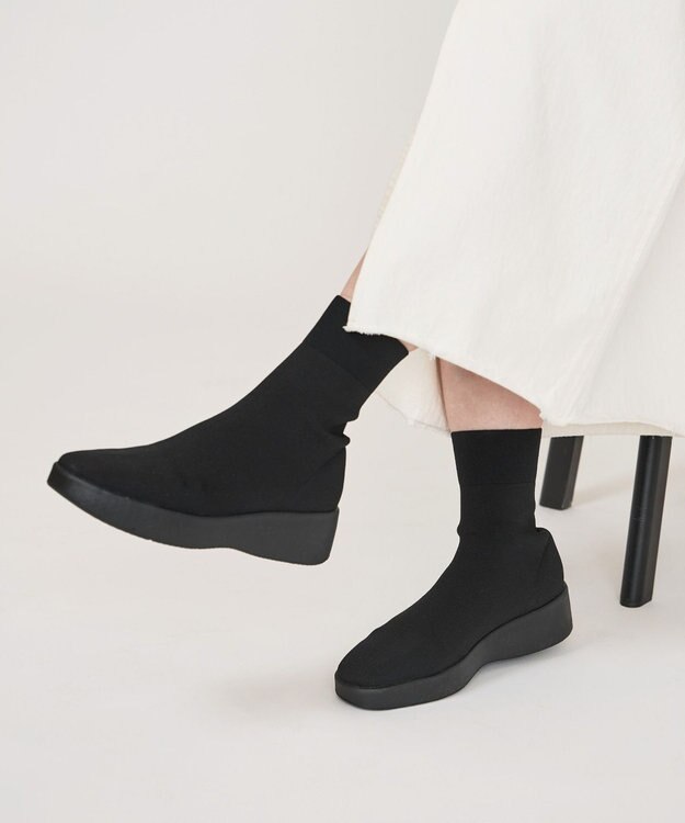 steppi 【防水/洗える】プラットフォーム ストレッチブーツ ブラック