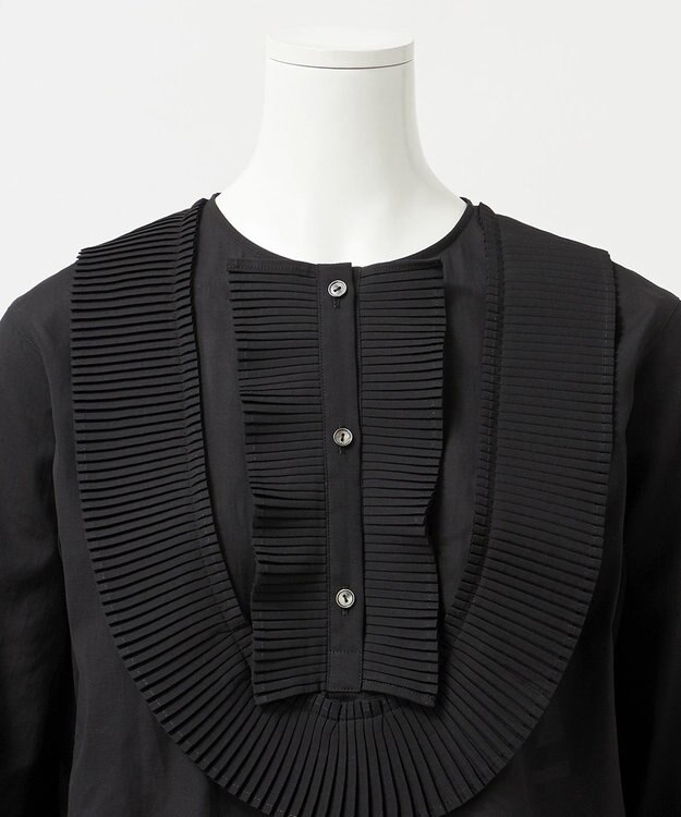 23区 【GOLD LABEL】トリアセテートオーガンジー プリーツブラウス ブラック系