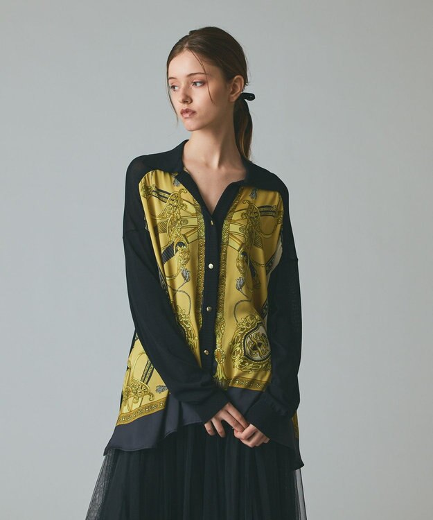 GRACE CONTINENTAL スカーフコンビカーディガン ブラック