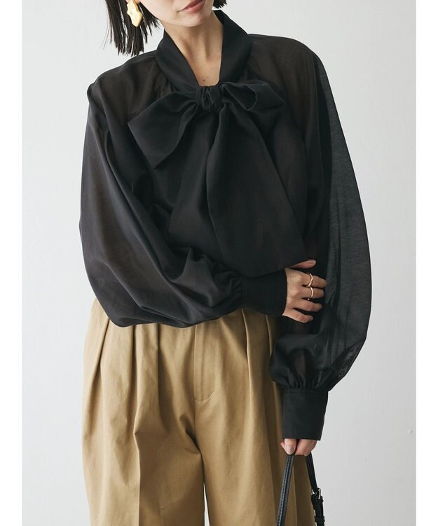 Green Parks AnriettMusee シアーボウタイブラウス Black