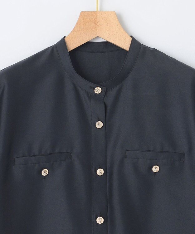 組曲 【洗える・涼感】シアーボイルバンドカラー ブラウス ネイビー系