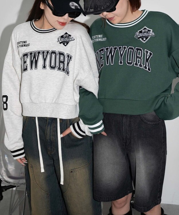 WEGO NEWYORKラインリブスウェット ダークグリーン