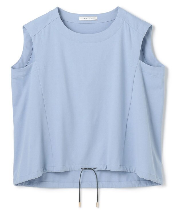 BEIGE， 【洗える】IXIA / コットンノースリーブドロストトップス Sax