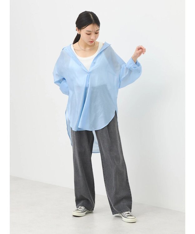 earth music&ecology ＢＩＧシアーシャツ Blue