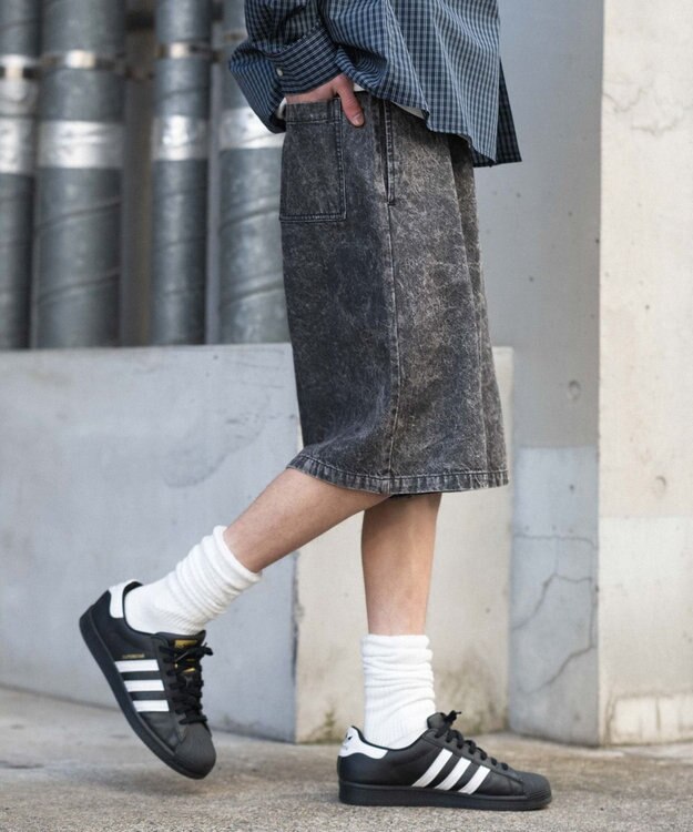 WEGO 【ウエストゴム/SMLサイズ展開】イージーコットンハーフパンツ デニムブラックソノタ