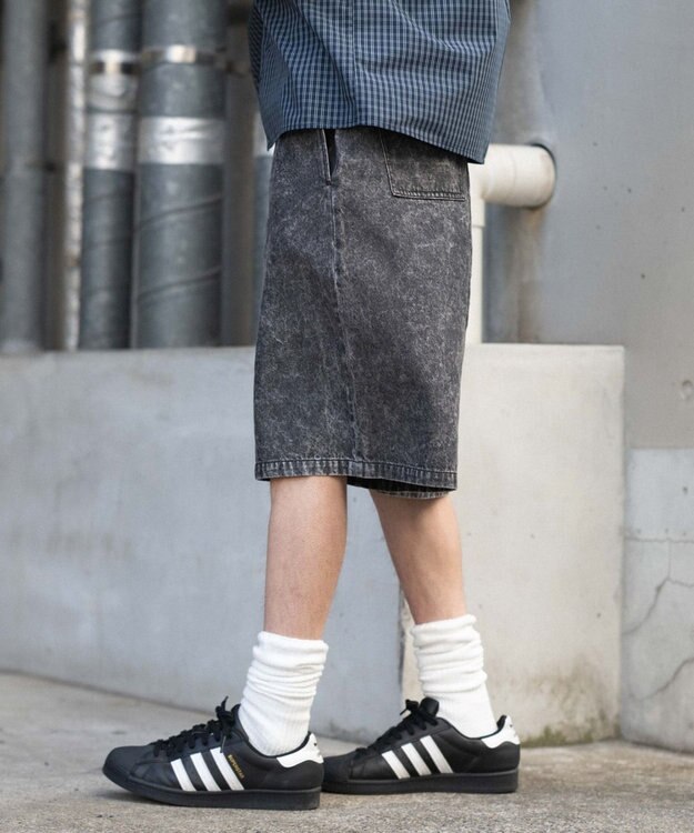 WEGO 【ウエストゴム/SMLサイズ展開】イージーコットンハーフパンツ デニムブラックソノタ