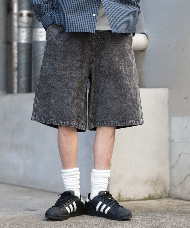 WEGO 【ウエストゴム/SMLサイズ展開】イージーコットンハーフパンツ デニムブラックソノタ