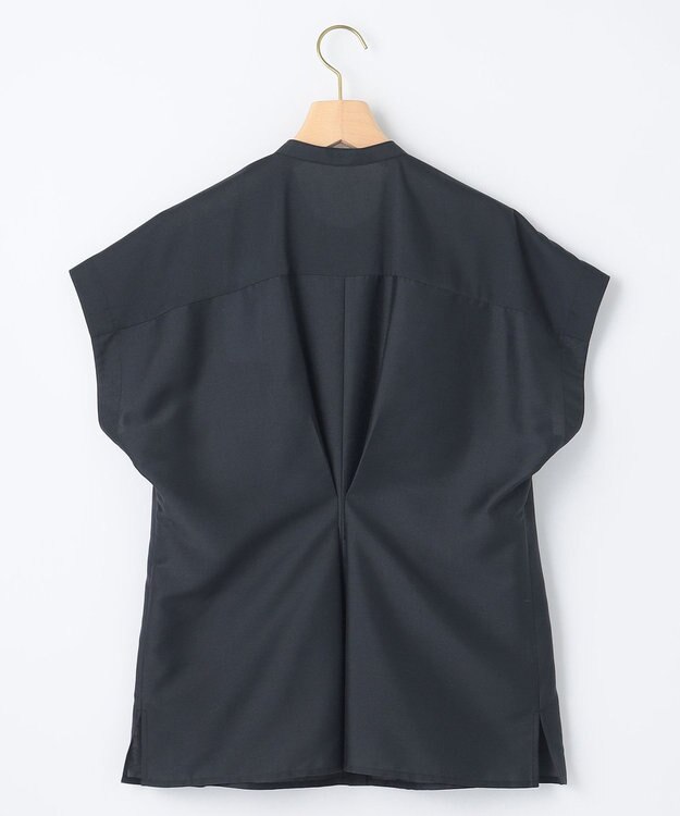 組曲 【洗える・涼感】シアーボイルバンドカラー ブラウス ネイビー系