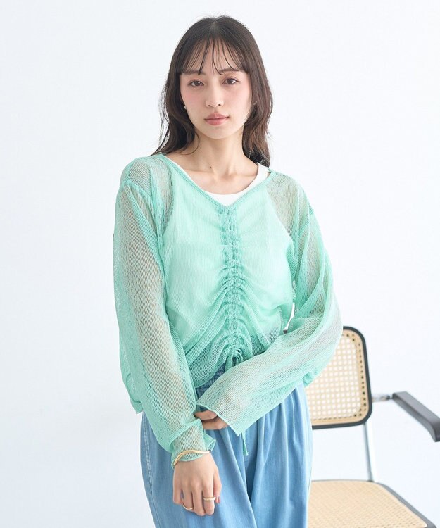 earth music&ecology フロントドロストシアープルオーバー Light Green