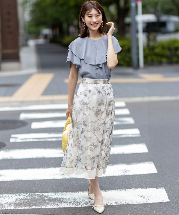 ANY SIS L 【接触冷感・吸水速乾・UVカット】サラキレイ フリル ブラウス ライトブルー