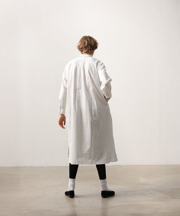 LENO STRIPE SHIRTS DRESS / ストライプシャツドレス WHITE STRIPE