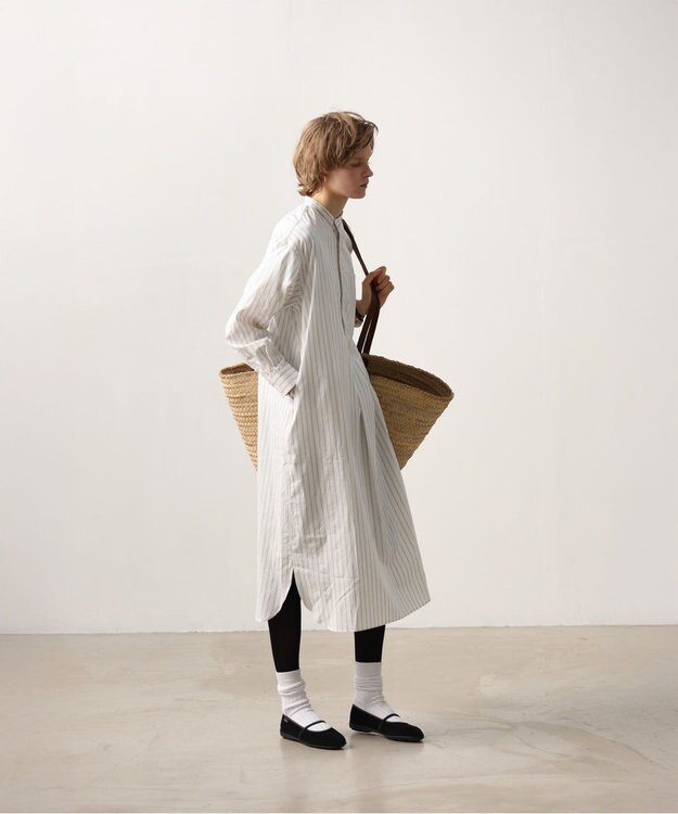 LENO STRIPE SHIRTS DRESS / ストライプシャツドレス WHITE STRIPE
