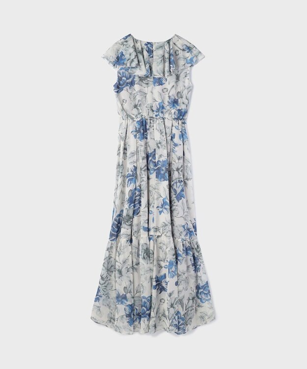 GRACE CONTINENTAL フラワープリントフリルワンピース ベージュ