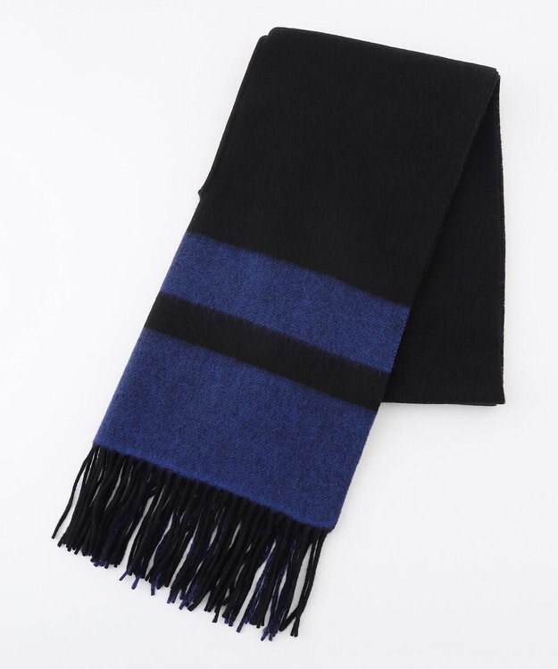 ICB 【リバーシブル可】アイレット 大判ストール ブラック×ブルー