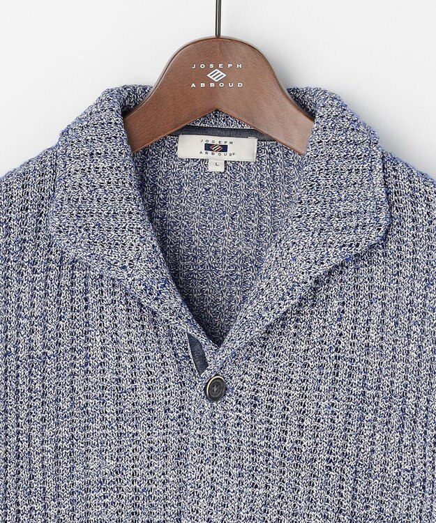 JOSEPH ABBOUD 【エコ素材和紙使用・日本素材】和紙杢メッシュクルーネック ニットジャケット ダルブルー系