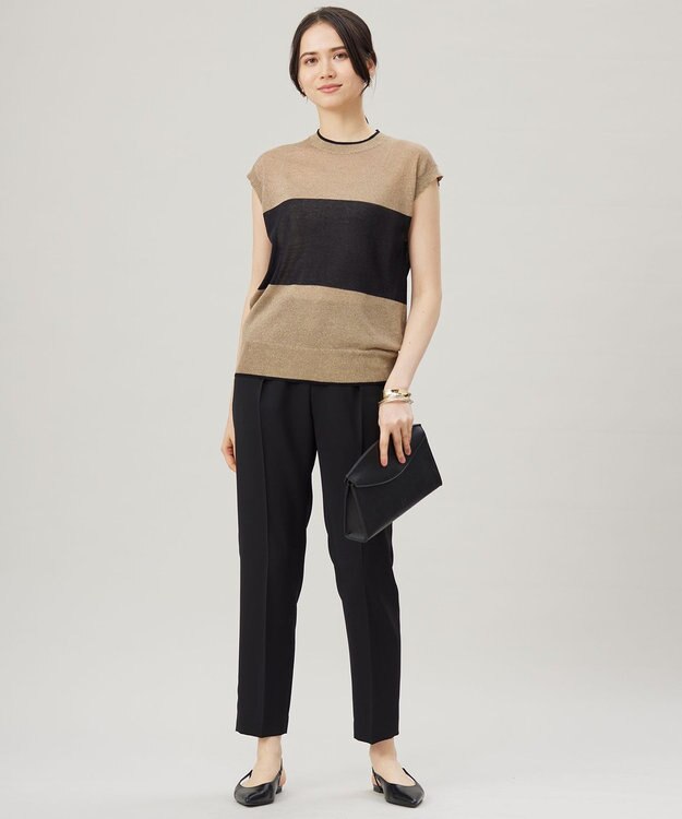 自由区 【カタログ掲載・アンサンブル対応・洗える】ラメシアープルオーバー ニット ブロンズ×ブラック