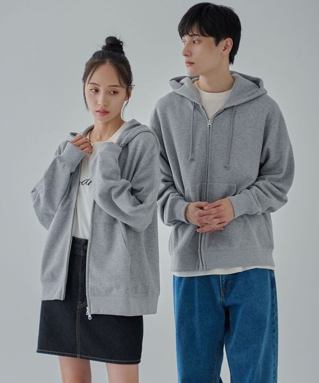 WEGO 【ユニセックス着用ITEM/SMLサイズ展開】リラックスフィットダブルZIPパーカー 杢グレー