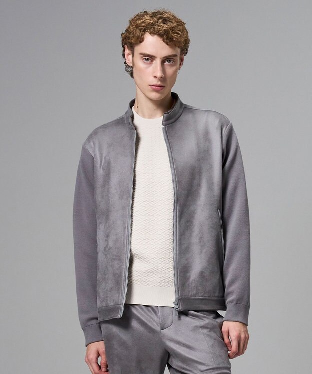 JOSEPH HOMME 【ストレッチ】レザーライクジャージーニットブロック　ZIP UPブルゾン ライトグレー系