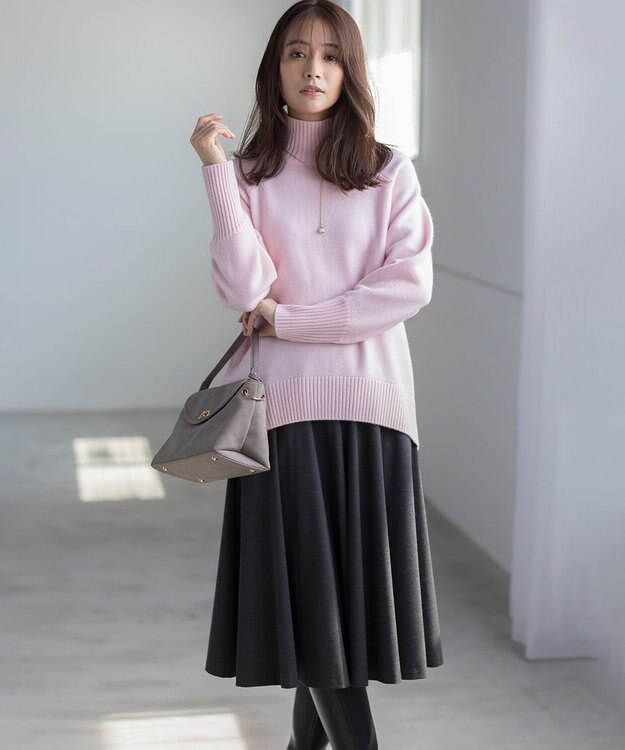 組曲 【WEB限定カラーあり】ウールライクストレッチ フレアスカート チャコールグレー系