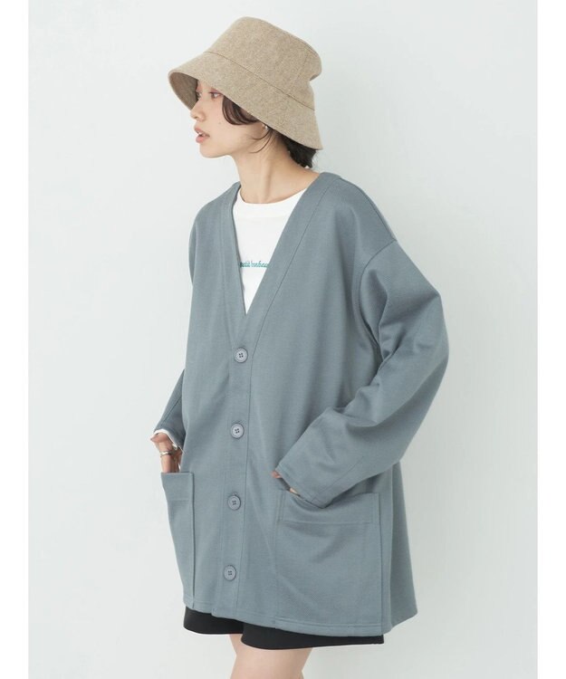 earth music&ecology ヘリンボーン調Ｖネックカーディガン Blue Gray