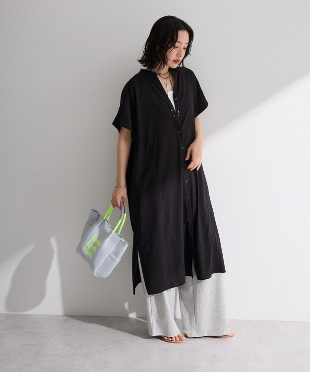 Green Parks 半袖シアースキッパーシャツワンピース Black