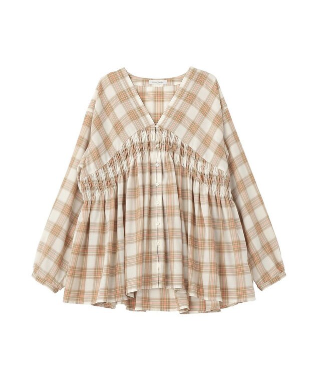 Green Parks 【しゃれシャツ】イージーケアＶネックチェックブラウス Beige