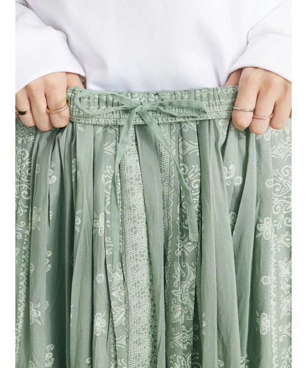 CRAFT STANDARD BOUTIQUE パネル柄マキシギャザースカート Light Green