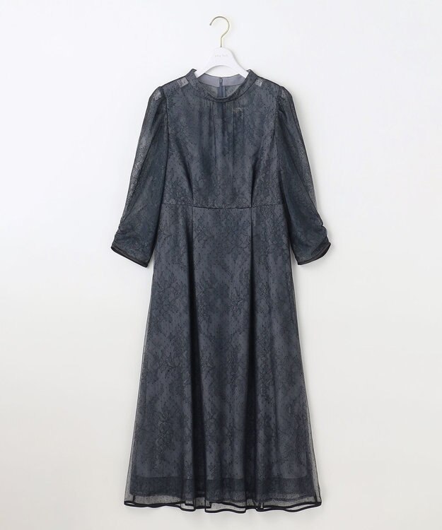 ANY SIS 【洗える】 ドットチュールレース ドレス ブルーグレー×ブラックレース