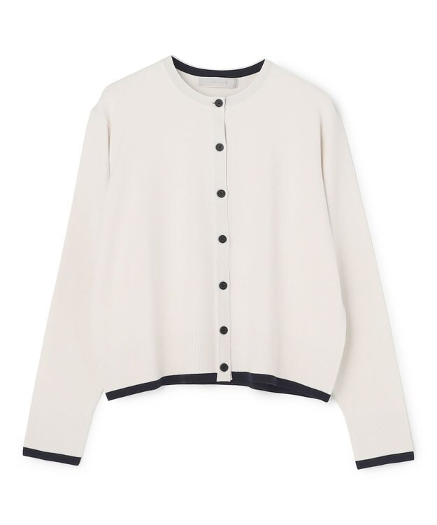 UNFILO L マイビューティニット バイカラー カーディガン グレージュ×ブラック