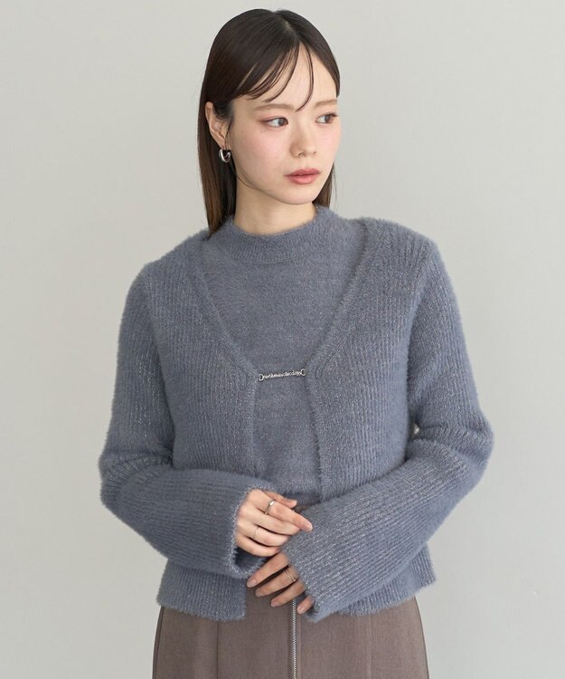 earth music&ecology SET2点チャーム付きシャギーニット＋インナー Charcoal Gray