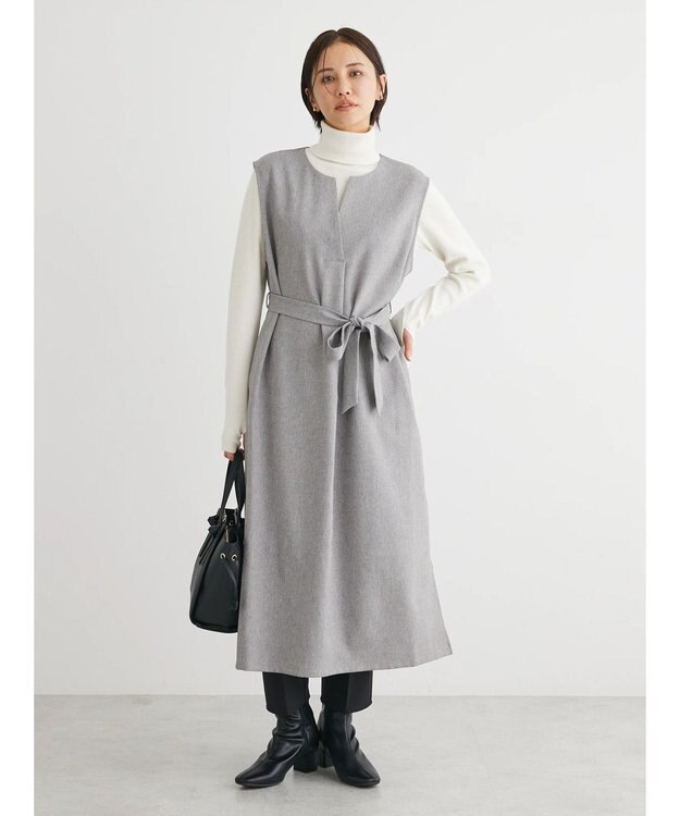 Green Parks ハイスペック共布リボン付ジャンスカ Gray Mixture