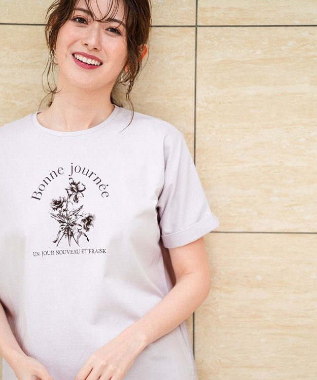 ANY SIS フラワープリント ロゴＴシャツ アイスグレー