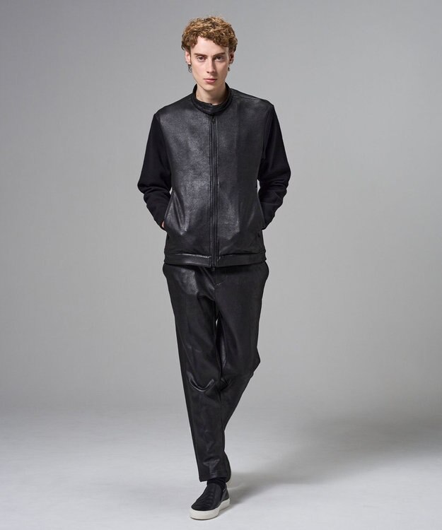JOSEPH HOMME 【ストレッチ】レザーライクジャージーニットブロック　ZIP UPブルゾン ブラック系
