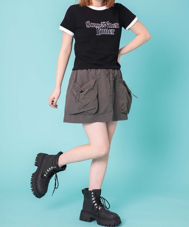 WEGO ドローコードナイロンミニスカパン グレー