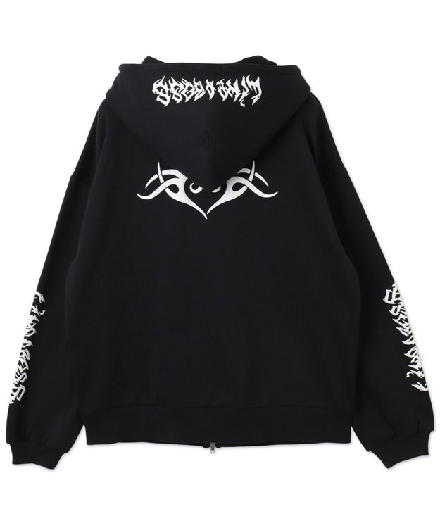 WEGO 【裏起毛/セットアップ対応】グラフィック裏起毛ZIPビッグパーカー ブラック