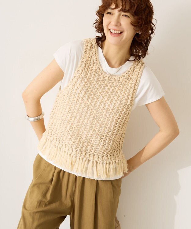 AMERICAN HOLIC 【前後2WAY】フリンジショートベスト Ivory