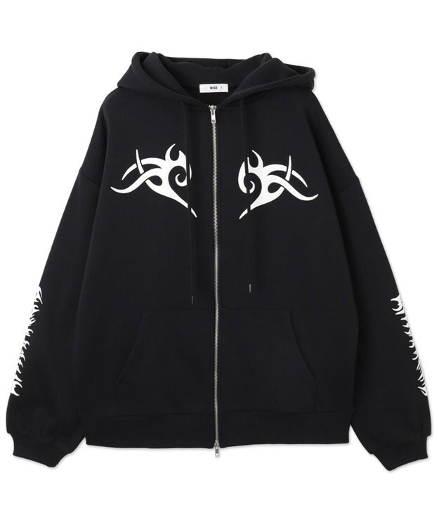 WEGO 【裏起毛/セットアップ対応】グラフィック裏起毛ZIPビッグパーカー ブラック