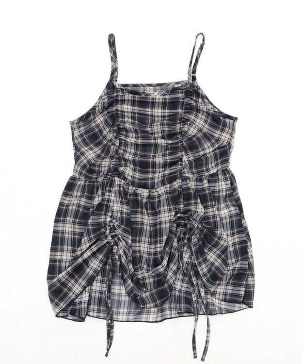 WEGO ドロストデザインキャミワンピース ブルーチェック1