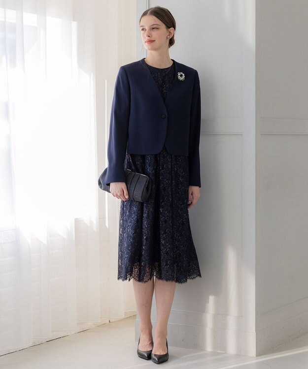 23区 【APPLAUDIR】ブライトフラワーレース ドレス ネイビー系