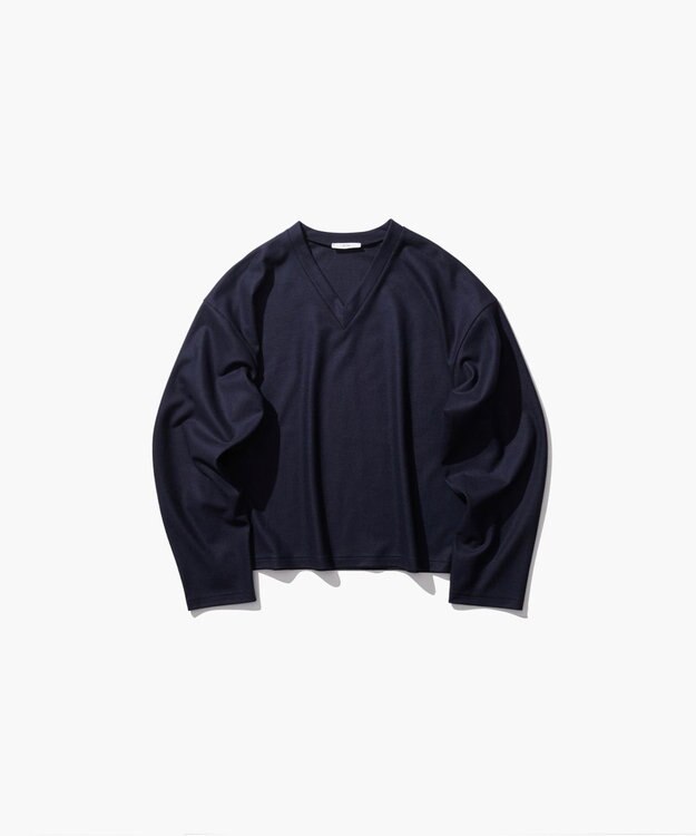 ATON MERINO COLLEGE JERSEY | Vネックプルオーバー NAVY