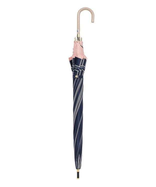 MOONBAT 【雨傘】ランバン オン ブルー(LANVIN en Bleu) ストライプ リボンプリント 長傘 耐風傘 ジャンプ式 ネイビーブルー