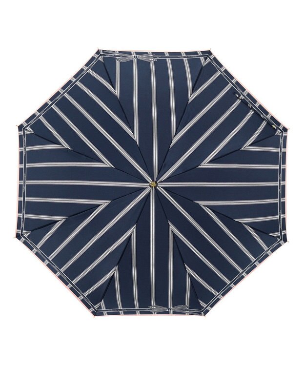 MOONBAT 【雨傘】ランバン オン ブルー(LANVIN en Bleu) ストライプ リボンプリント 長傘 耐風傘 ジャンプ式 ネイビーブルー