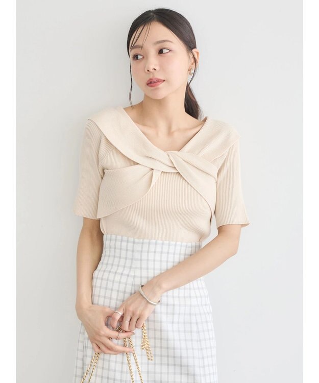 earth music&ecology フロントクロスリブニットプルオーバー Ivory